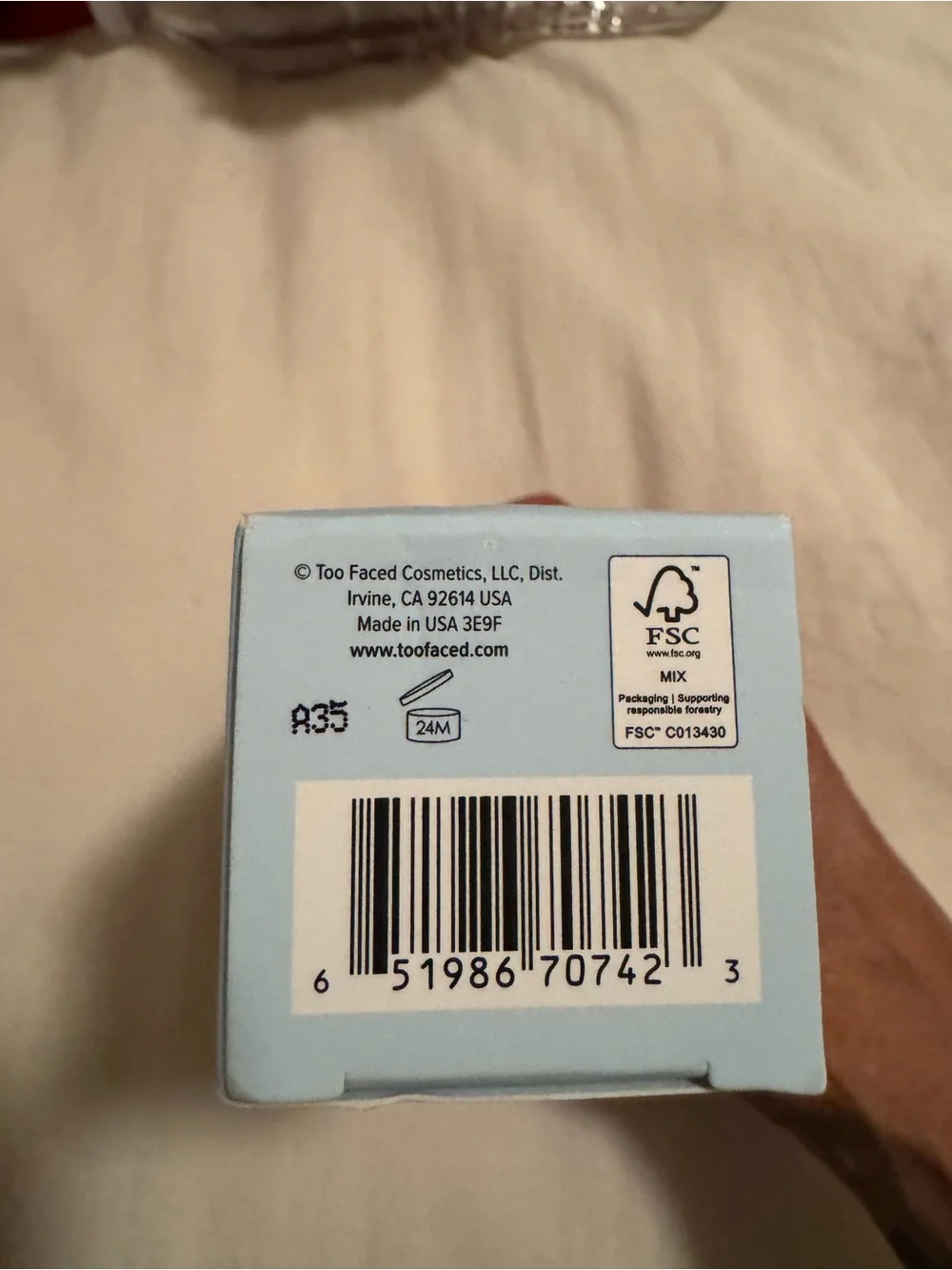 Too Faced Light Blue Box with Gold Accents